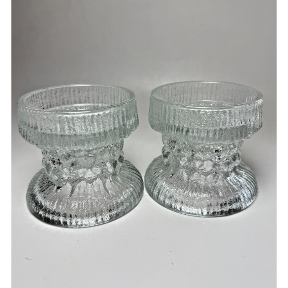 L.E. Smith Other - LE Smith Glass Fjord Glacial Candle Holders Set Scandinavian Textured Ice 1970s